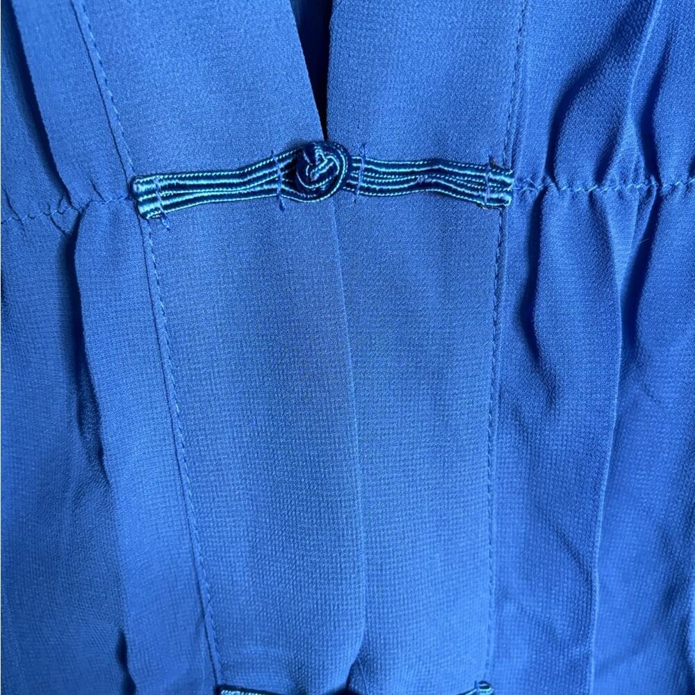 Adome Dark Blue Short Sleeve Sheer Kimono Robe Fabric Buttoned Front Large - Picture 4 of 7